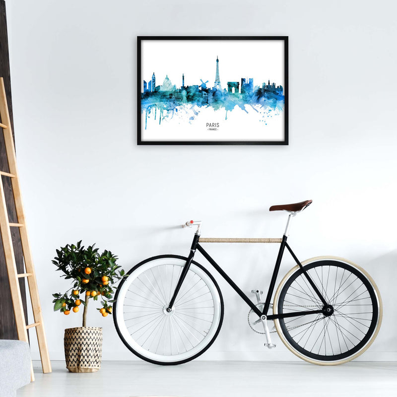 Paris France Skyline Blue City Name Print by Michael Tompsett A1 White Frame