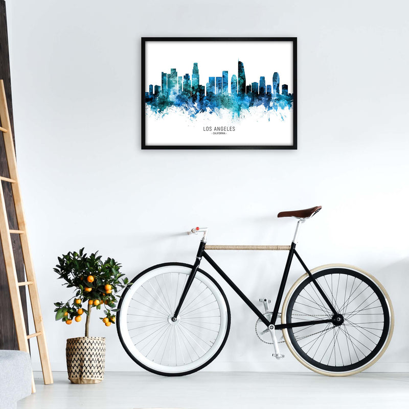 Los Angeles California Skyline Blue City Name  by Michael Tompsett A1 White Frame