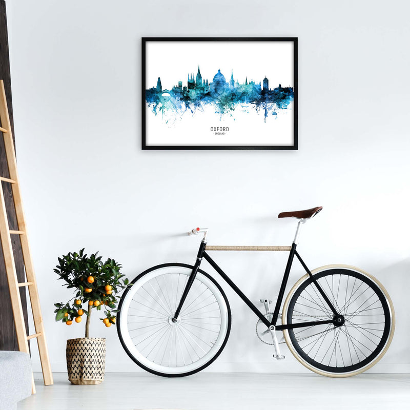 Oxford England Skyline Blue City Name  by Michael Tompsett A1 White Frame