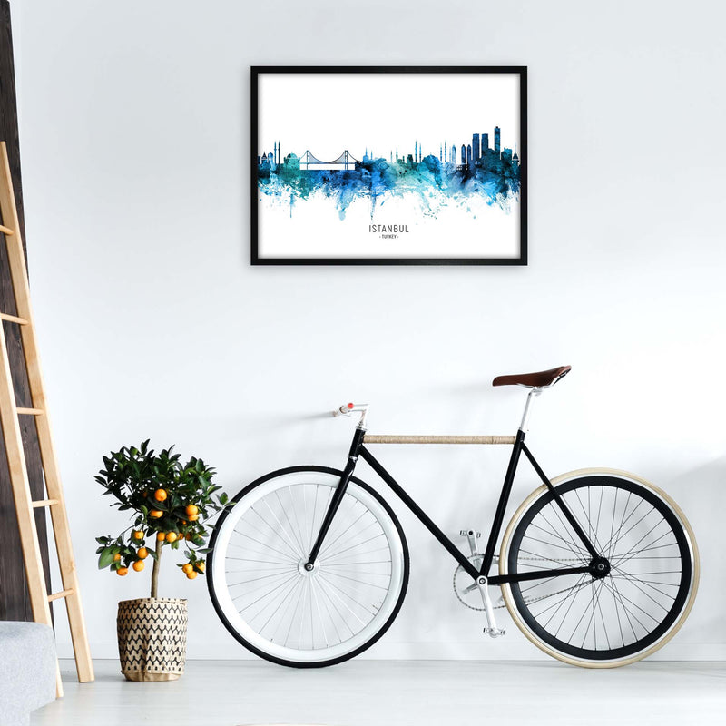 Istanbul Turkey Skyline Blue City Name  by Michael Tompsett A1 White Frame
