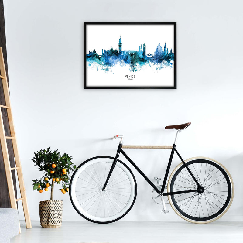 Venice Italy Skyline Blue City Name Print by Michael Tompsett A1 White Frame