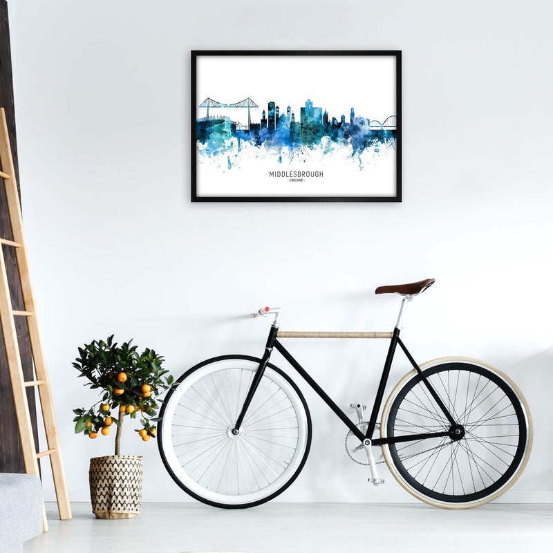 Middlesbrough England Skyline Blue City Name  by Michael Tompsett A1 White Frame