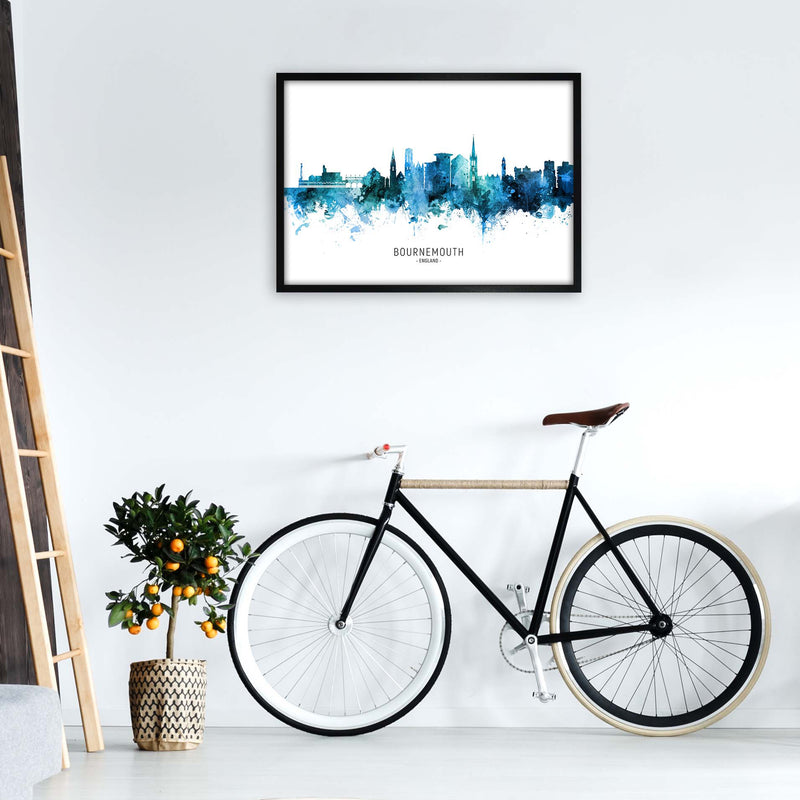 Bournemouth England Skyline Blue City Name  by Michael Tompsett A1 White Frame