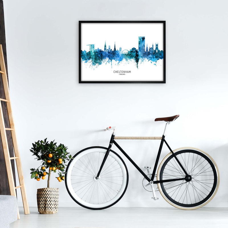 Cheltenham England Skyline Blue City Name  by Michael Tompsett A1 White Frame