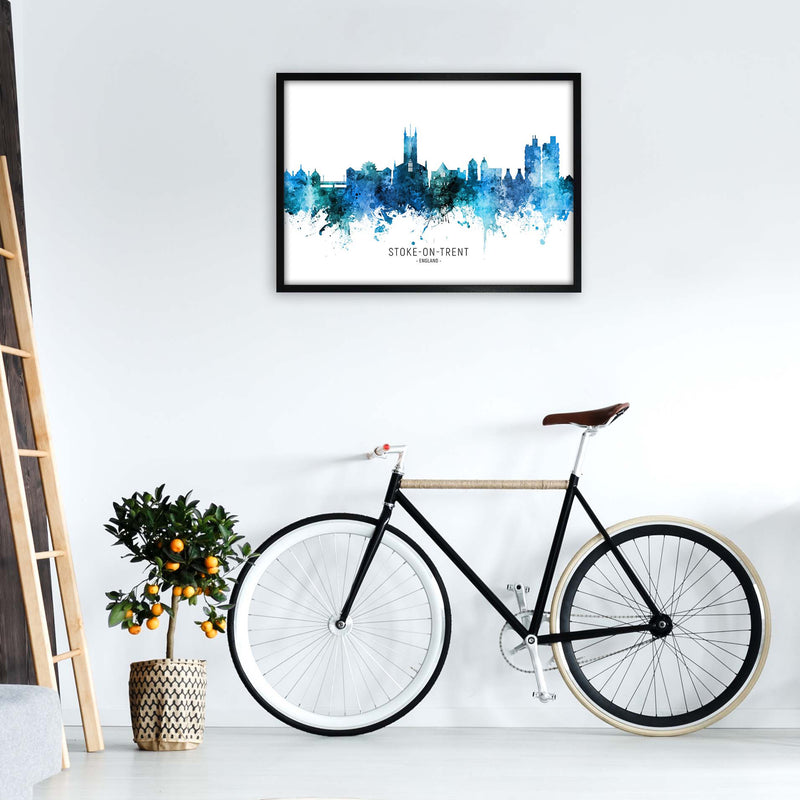 Stoke-On-Trent England Skyline Blue City Name  by Michael Tompsett A1 White Frame