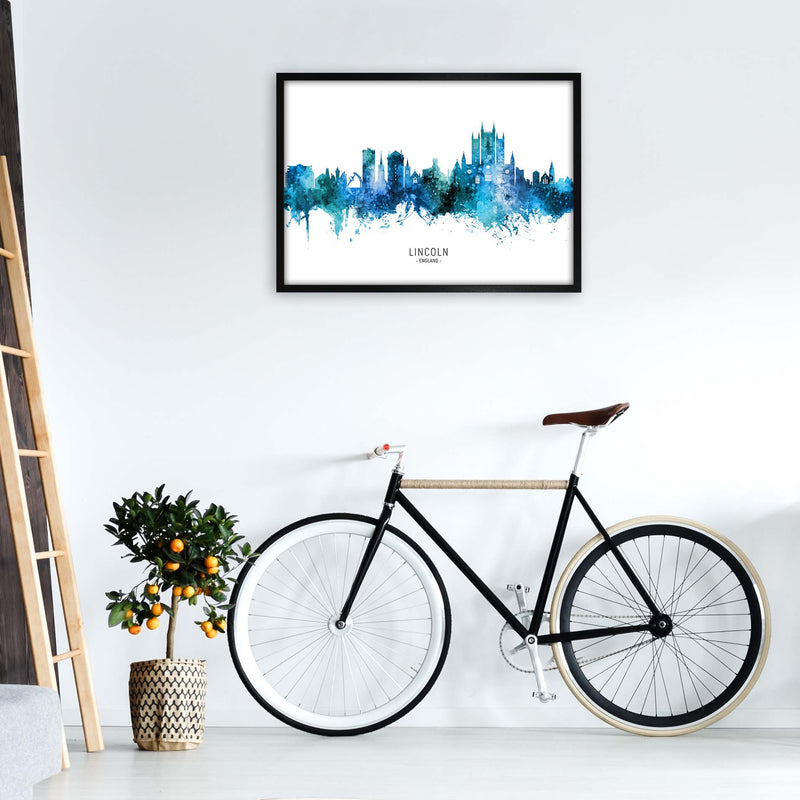 Lincoln England Skyline Blue City Name  by Michael Tompsett A1 White Frame