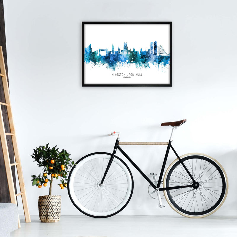 Kingston Upon Hull England Skyline Blue City Name  by Michael Tompsett A1 White Frame