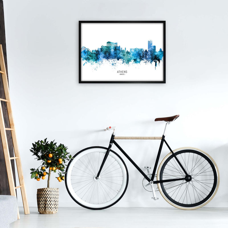 Athens Greece Skyline Blue City Name  by Michael Tompsett A1 White Frame