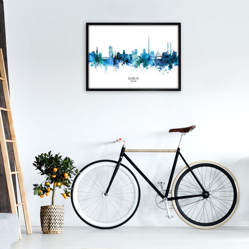 Dublin Ireland Skyline Blue City Name  by Michael Tompsett A1 White Frame