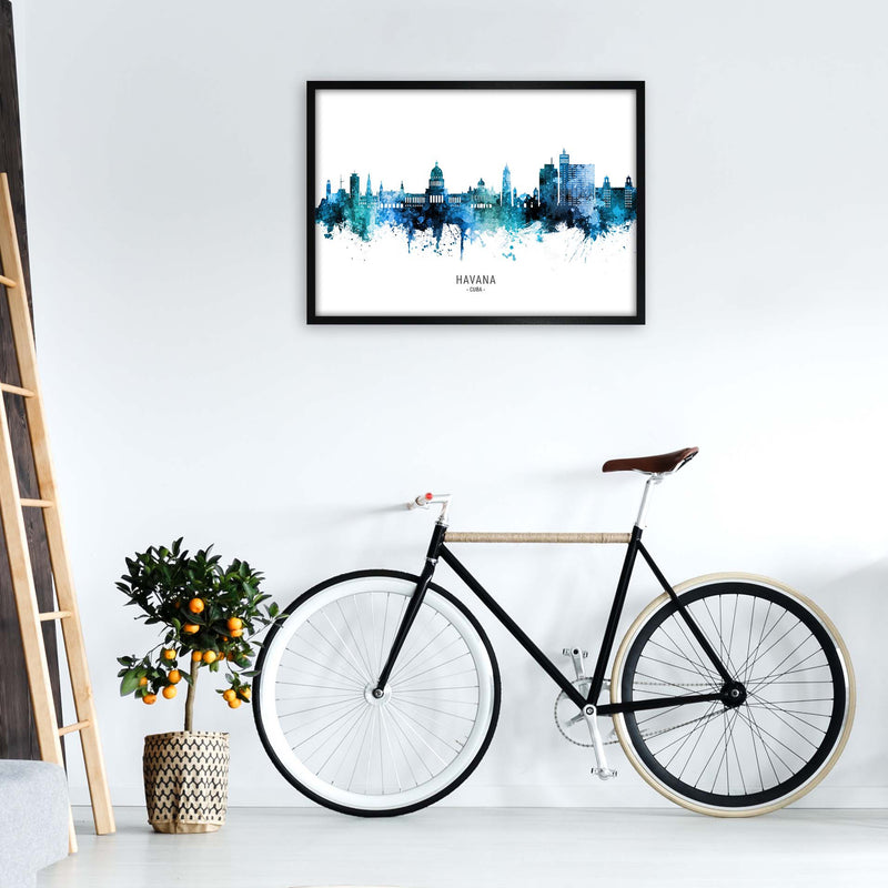 Havana Cuba Skyline Blue City Name Print by Michael Tompsett A1 White Frame