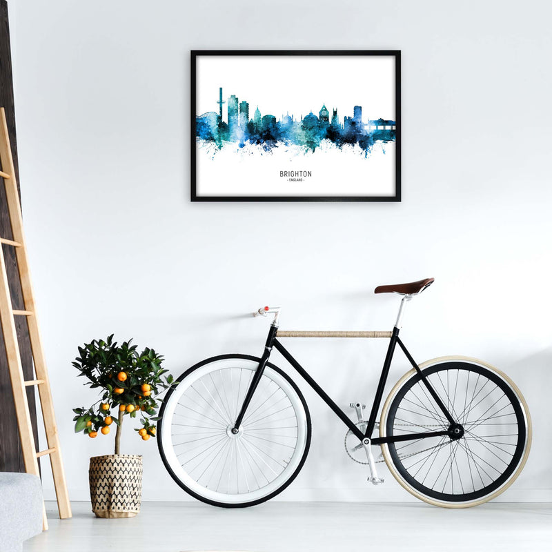 Brighton England Skyline Blue City Name  by Michael Tompsett A1 White Frame