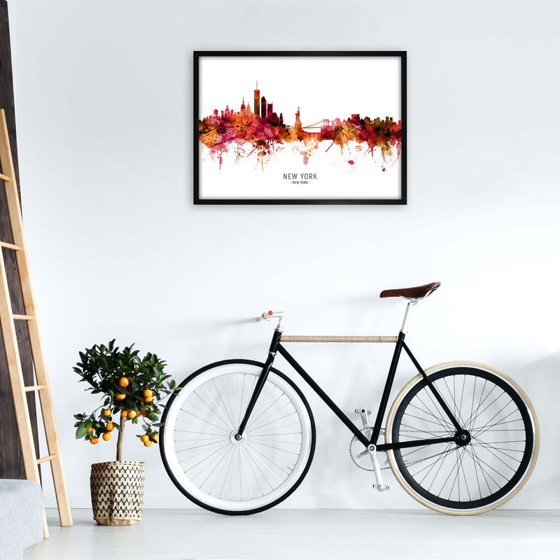 New York New York Skyline Red City Name  by Michael Tompsett A1 White Frame