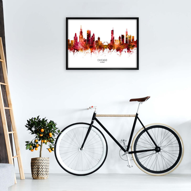 Chicago Illinois Skyline Red City Name  by Michael Tompsett A1 White Frame