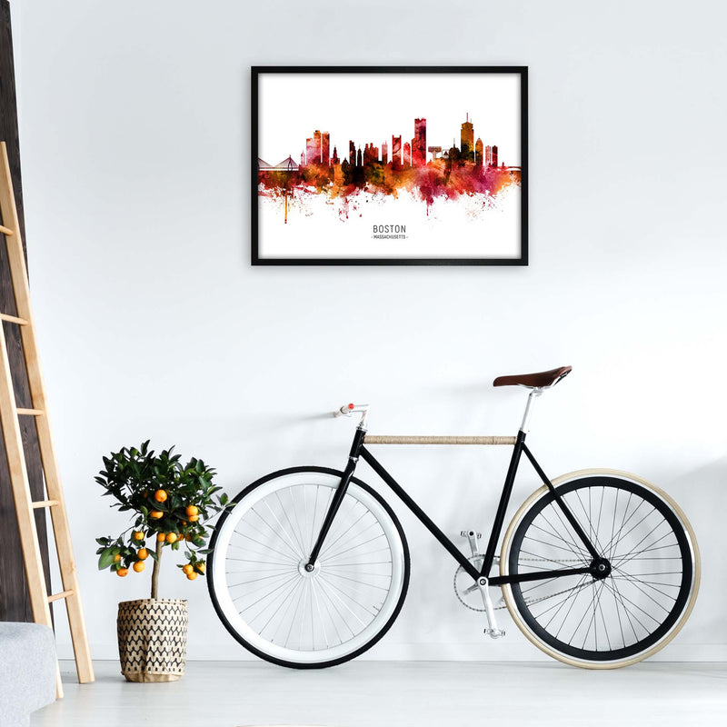 Boston Massachusetts Skyline Red City Name  by Michael Tompsett A1 White Frame