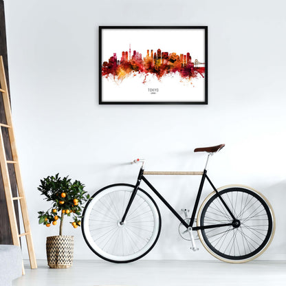 Tokyo Japan Skyline Red City Name Print by Michael Tompsett A1 White Frame