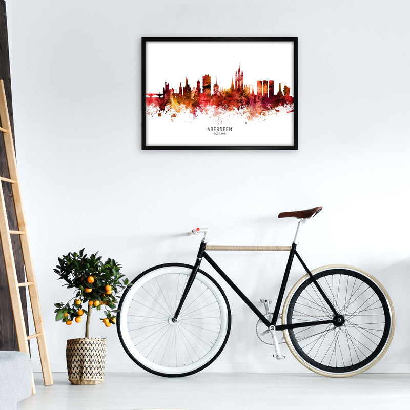 Aberdeen Scotland Skyline Red City Name  by Michael Tompsett A1 White Frame