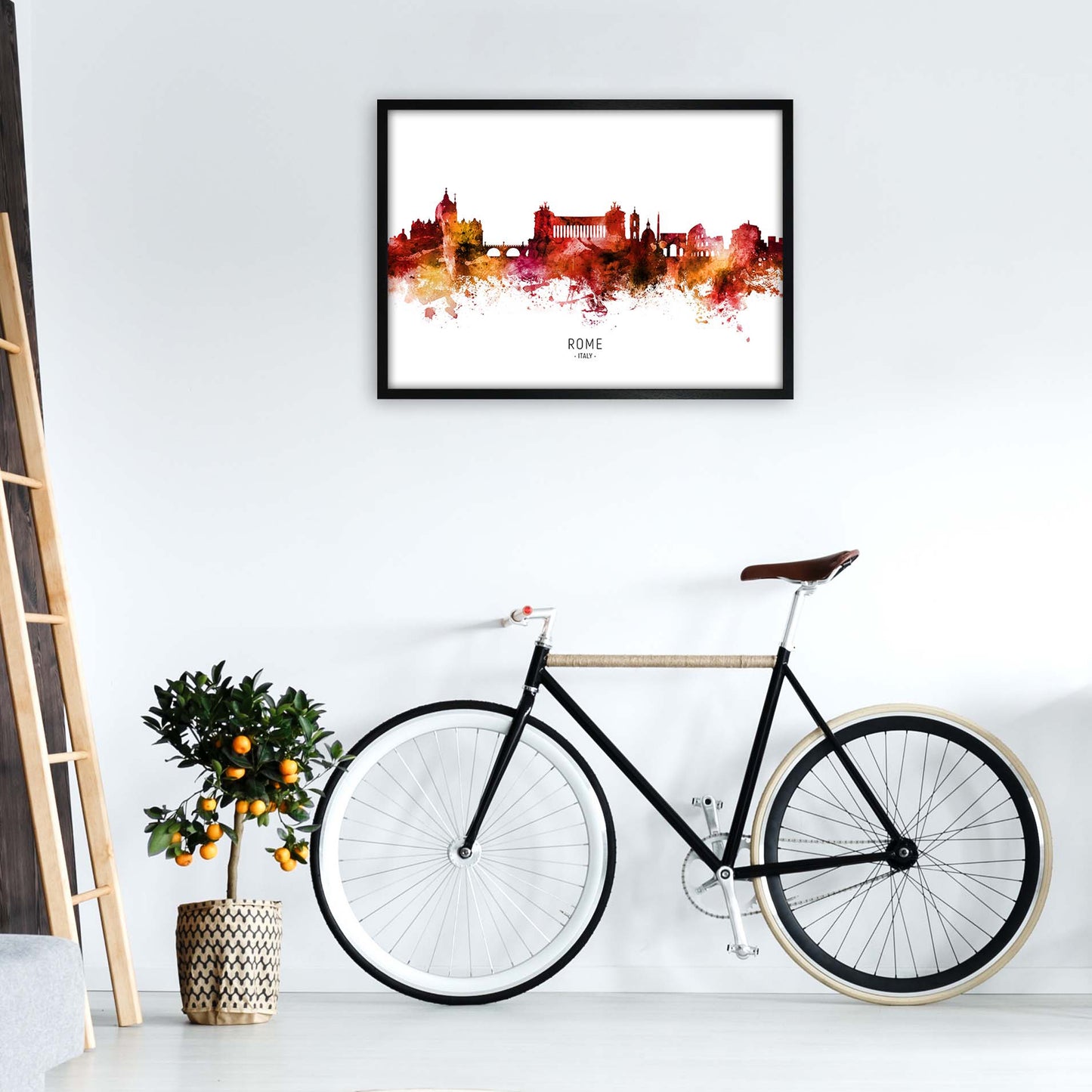 Rome Italy Skyline Red City Name Print by Michael Tompsett A1 White Frame