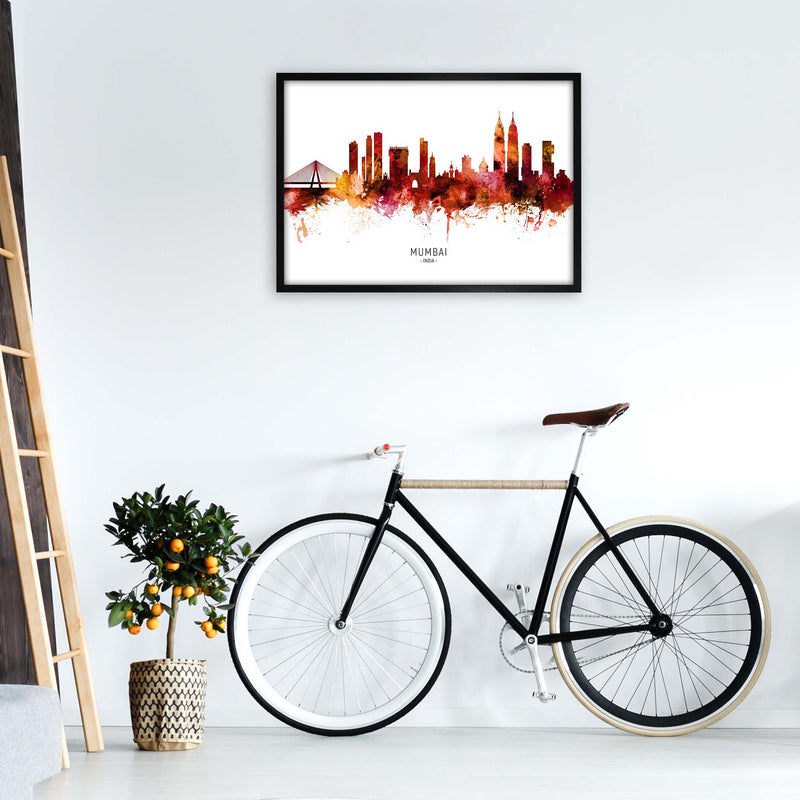 Mumbai India Skyline Red City Name Print by Michael Tompsett A1 White Frame