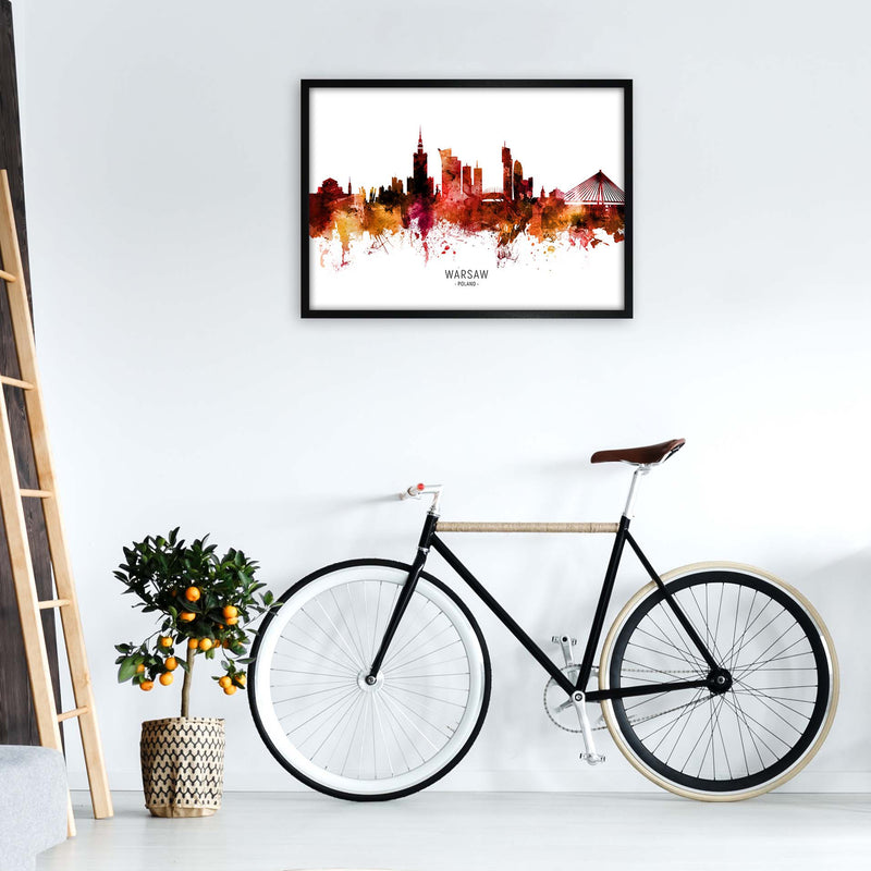 Warsaw Poland Skyline Red City Name Print by Michael Tompsett A1 White Frame