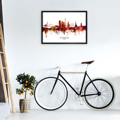 Gothenburg Sweden Skyline Red City Name  by Michael Tompsett A1 White Frame