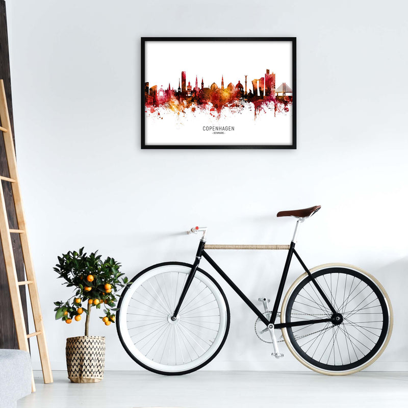 Copenhagen Denmark Skyline Red City Name  by Michael Tompsett A1 White Frame