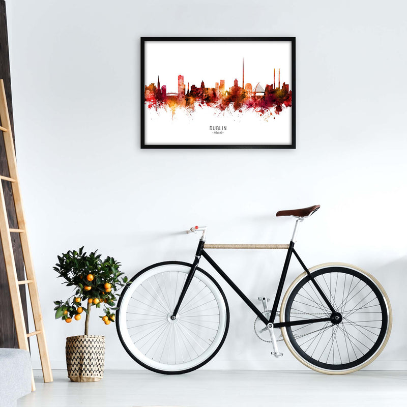 Dublin Ireland Skyline Red City Name  by Michael Tompsett A1 White Frame