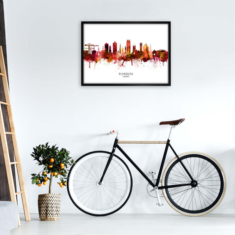 Plymouth England Skyline Red City Name  by Michael Tompsett A1 White Frame