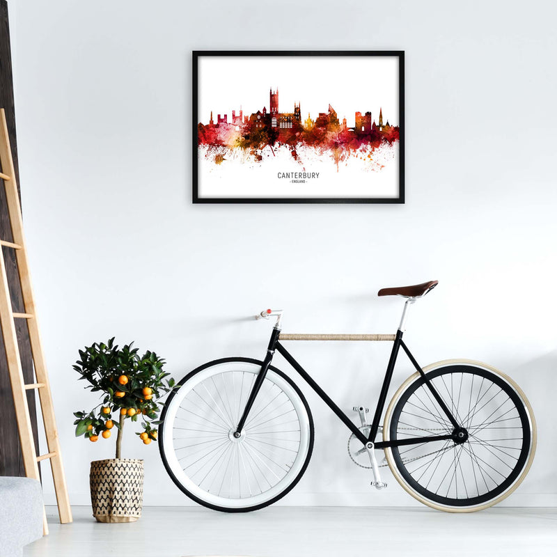 Canterbury England Skyline Red City Name  by Michael Tompsett A1 White Frame