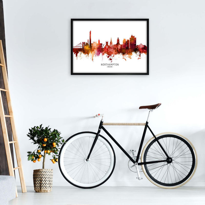 Northampton England Skyline Red City Name  by Michael Tompsett A1 White Frame