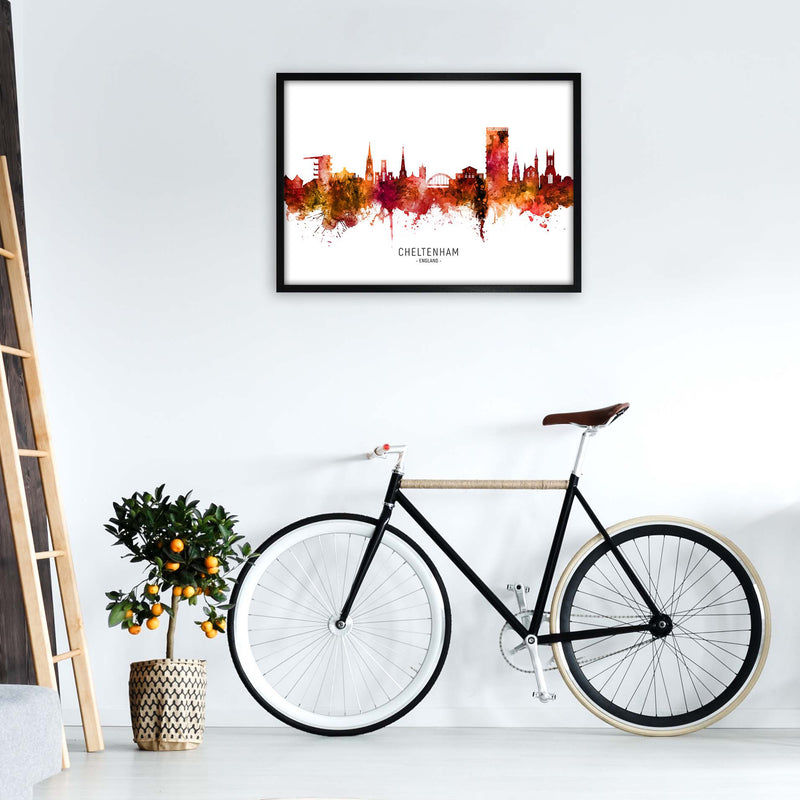 Cheltenham England Skyline Red City Name  by Michael Tompsett A1 White Frame