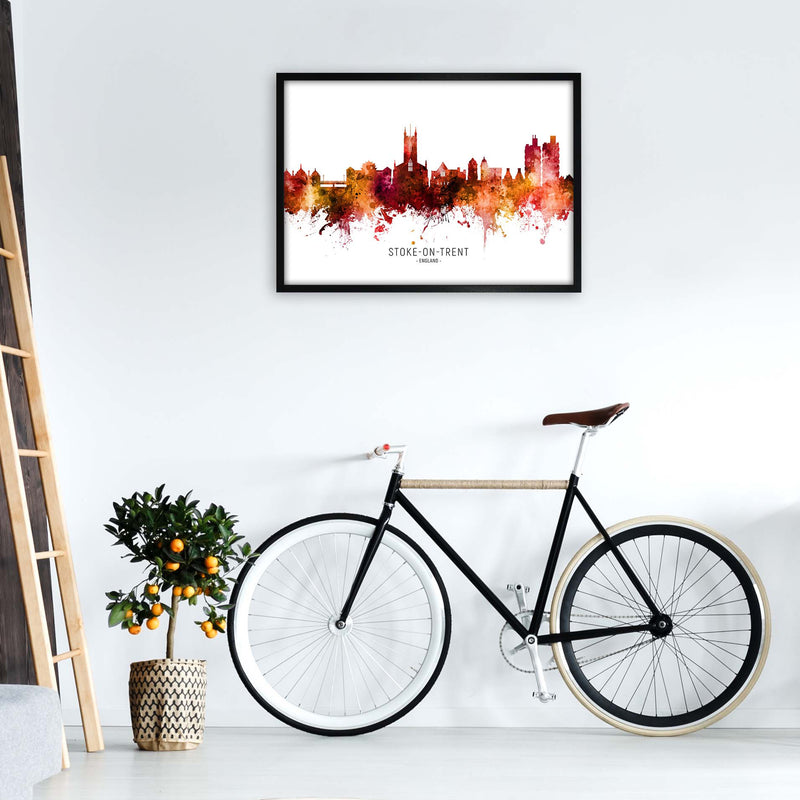 Stoke-On-Trent England Skyline Red City Name  by Michael Tompsett A1 White Frame