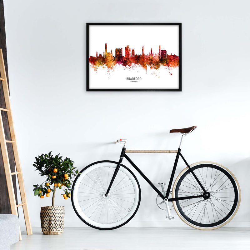 Bradford England Skyline Red City Name  by Michael Tompsett A1 White Frame