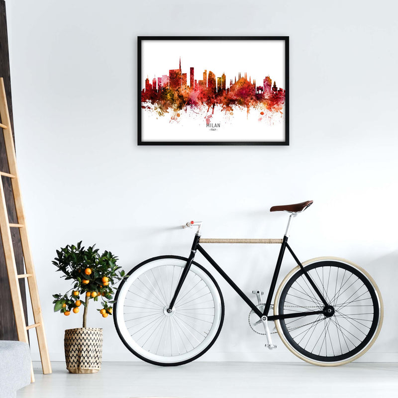 Milan Italy Skyline Red City Name Print by Michael Tompsett A1 White Frame