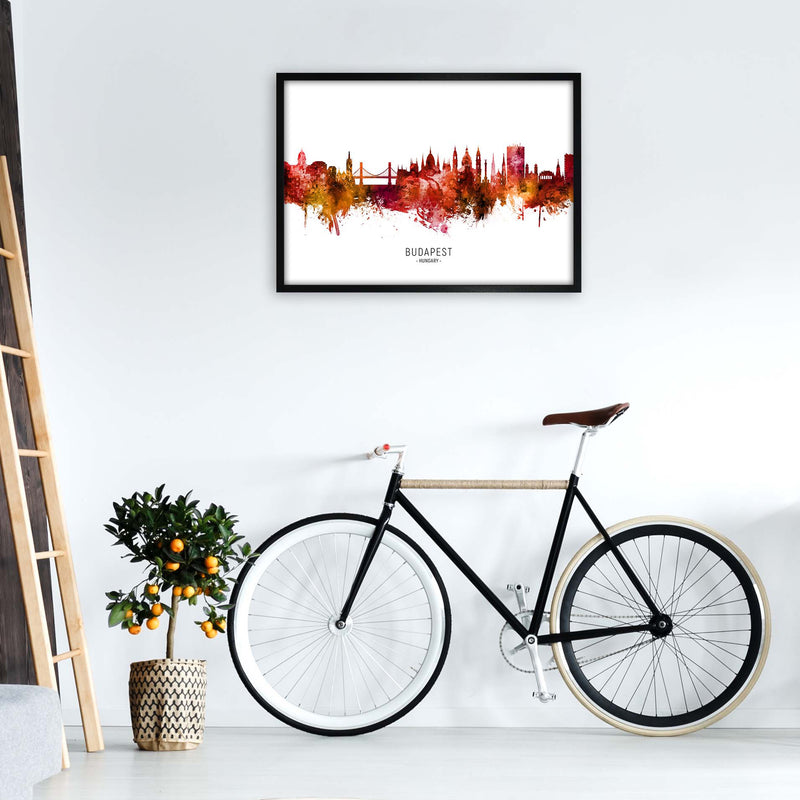 Budapest Hungary Skyline Red City Name  by Michael Tompsett A1 White Frame
