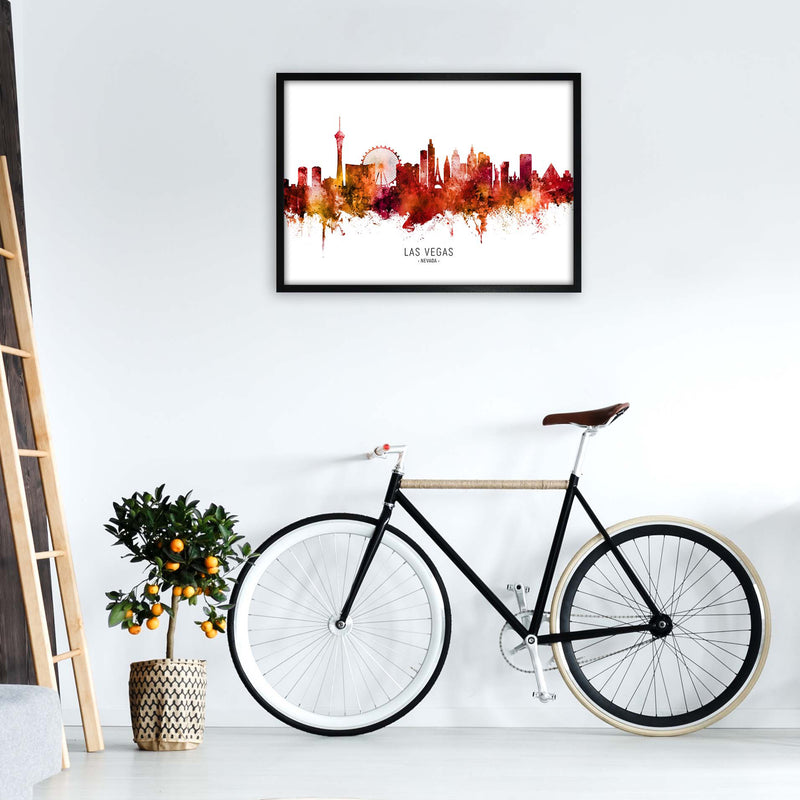 Las Vegas Nevada Skyline Red City Name  by Michael Tompsett A1 White Frame