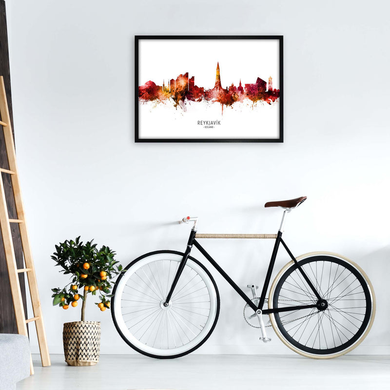 Reykjavik Iceland Skyline Red City Name  by Michael Tompsett A1 White Frame