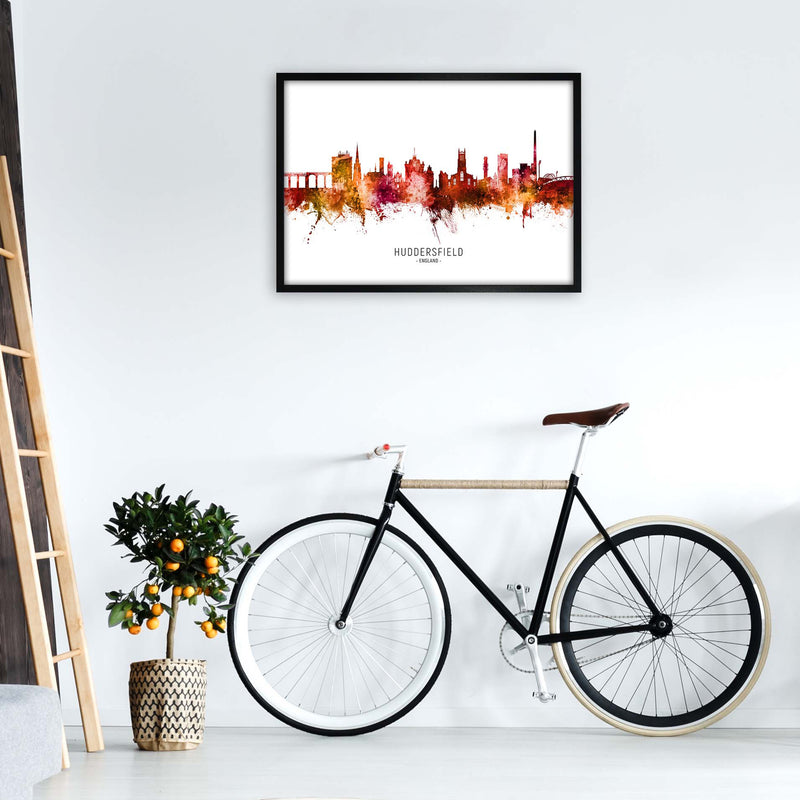 Huddersfield England Skyline Red City Name  by Michael Tompsett A1 White Frame