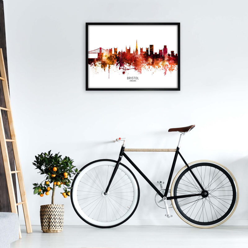 Bristol England Skyline Red City Name  by Michael Tompsett A1 White Frame