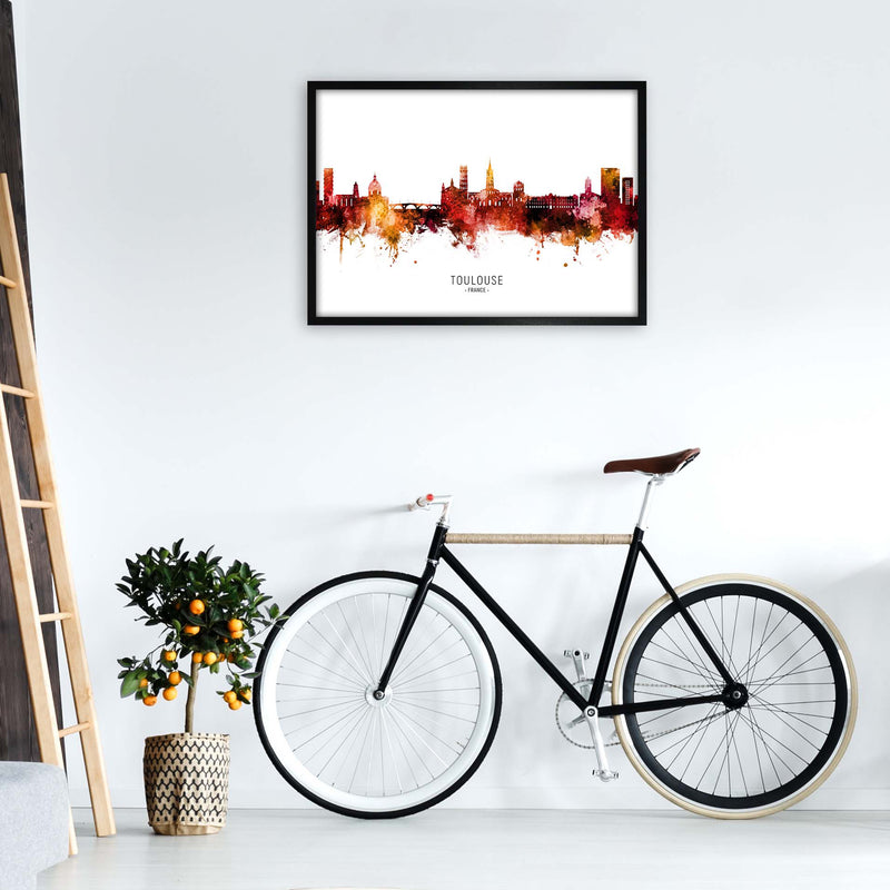 Toulouse France Skyline Red City Name  by Michael Tompsett A1 White Frame