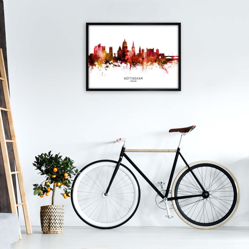 Nottingham England Skyline Red City Name  by Michael Tompsett A1 White Frame