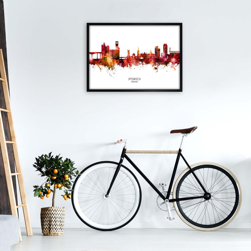 Ipswich England Skyline Red City Name  by Michael Tompsett A1 White Frame