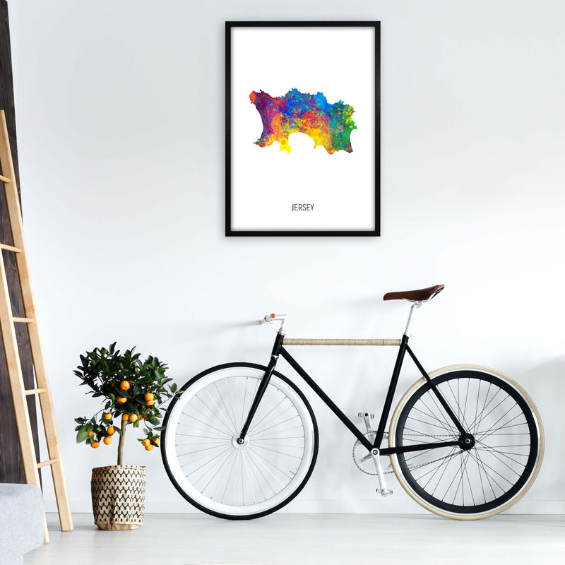 Jersey Watercolour Map Art Print by Michael Tompsett A1 White Frame