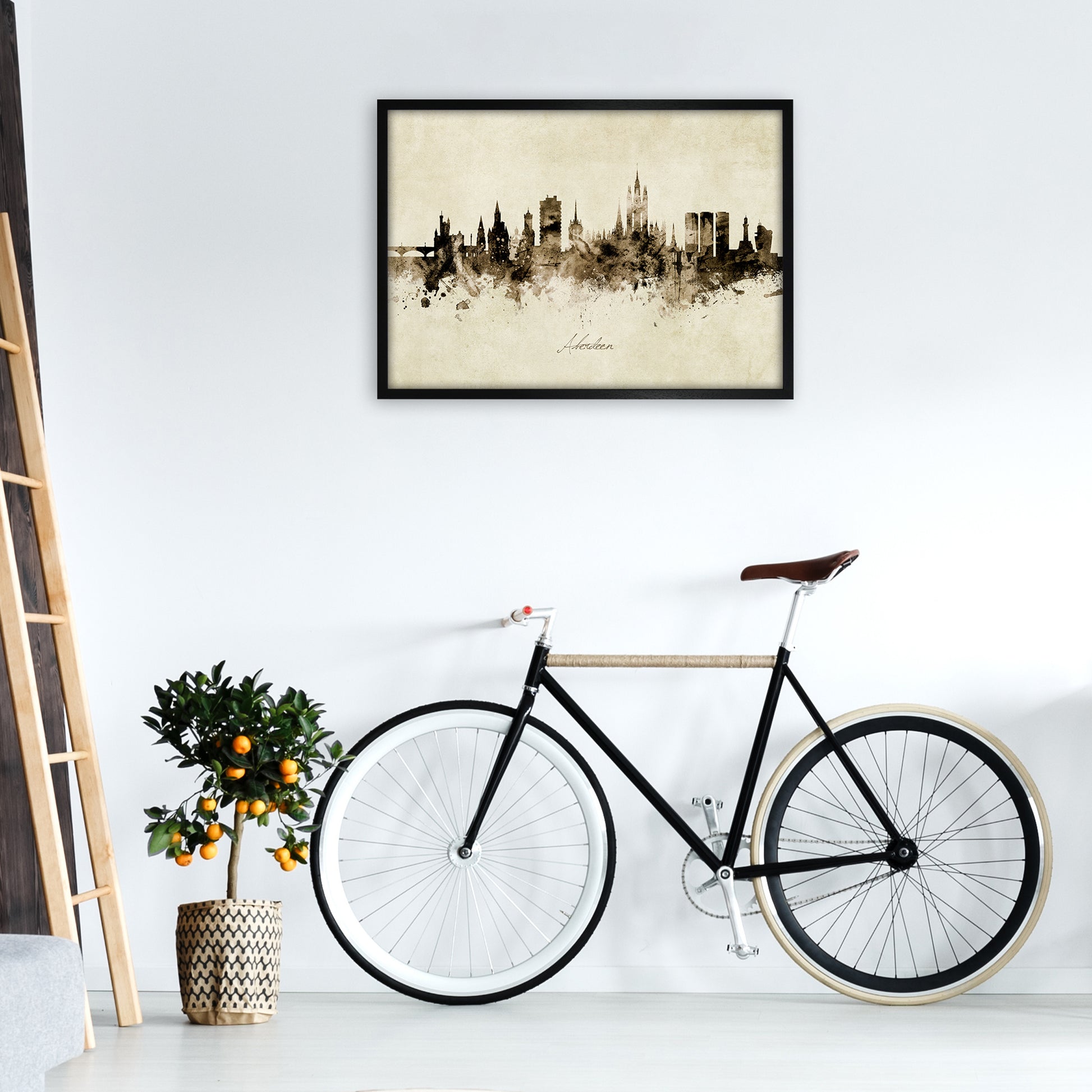 Aberdeen Scotland Skyline Vintage Art Print by Michael Tompsett A1 White Frame