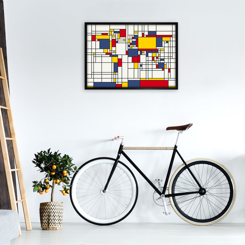 Abstract World Map in the style of Piet Mondrian Art Print by Michael Tompsett A1 White Frame