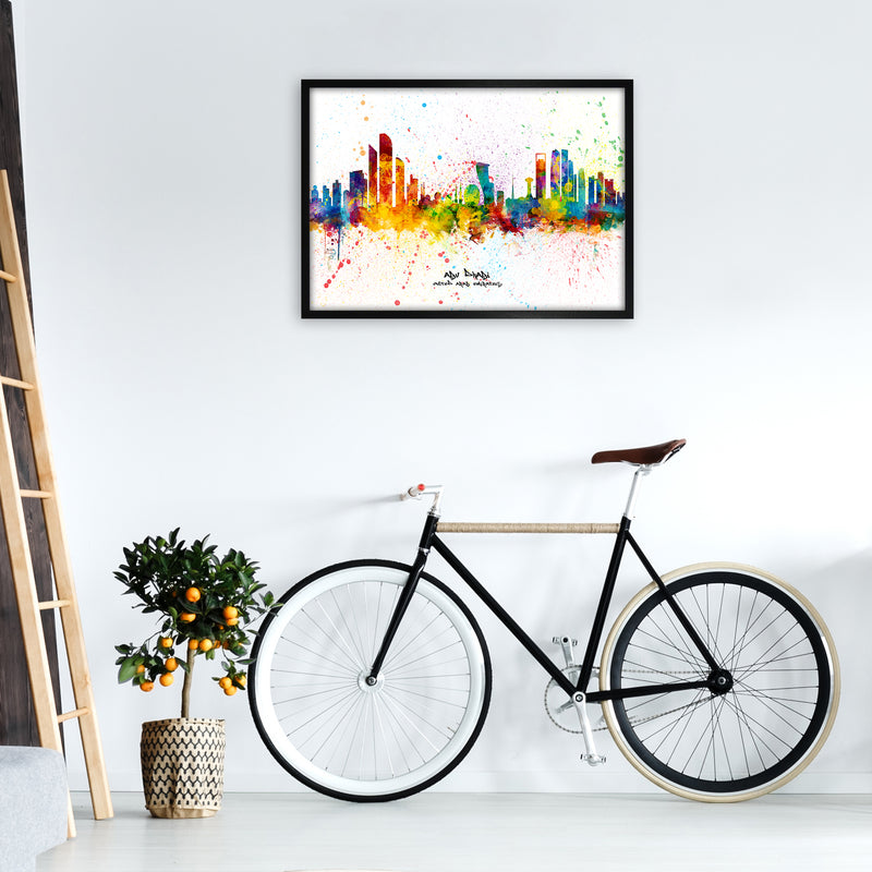 Abu Dhabi United Arab Emirates Skyline Splash Art Print by Michael Tompsett A1 White Frame