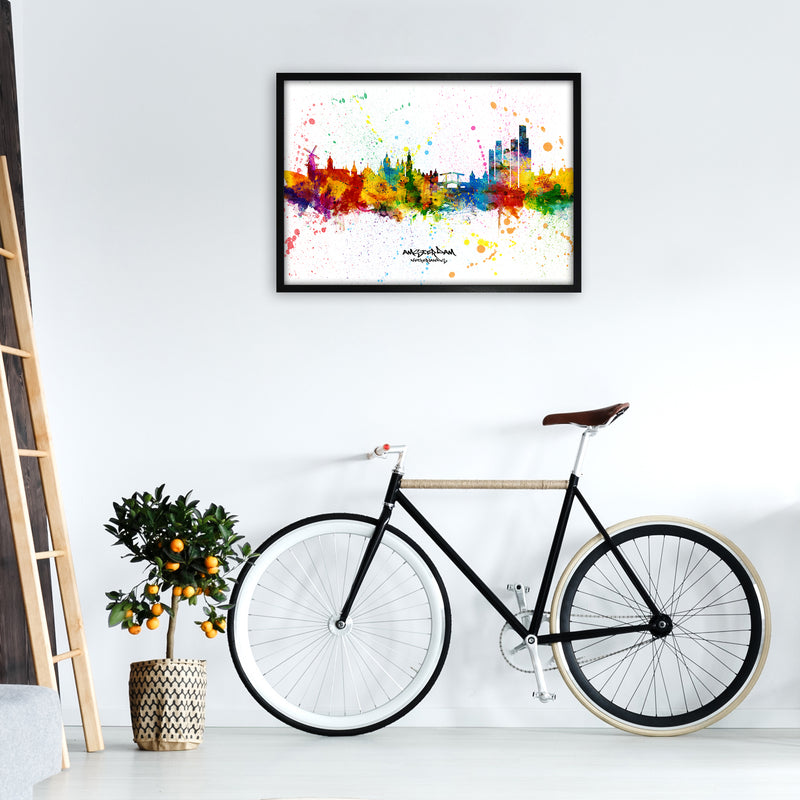 Amsterdam Netherlands Skyline Splash Art Print by Michael Tompsett A1 White Frame