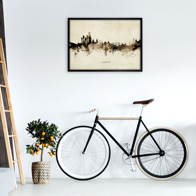 Amsterdam Netherlands Skyline Vintage Art Print by Michael Tompsett A1 White Frame