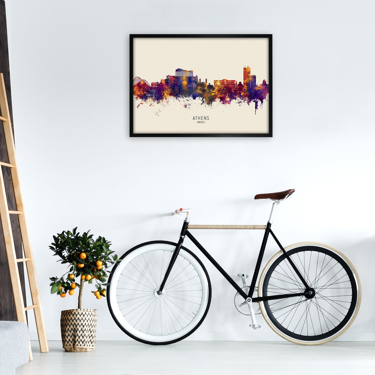 Athens Greece Skyline Autumn City Name Art Print by Michael Tompsett A1 White Frame