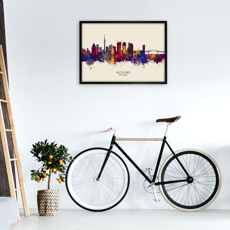 Auckland New Zealand Skyline Autumn City Name Art Print by Michael Tompsett A1 White Frame