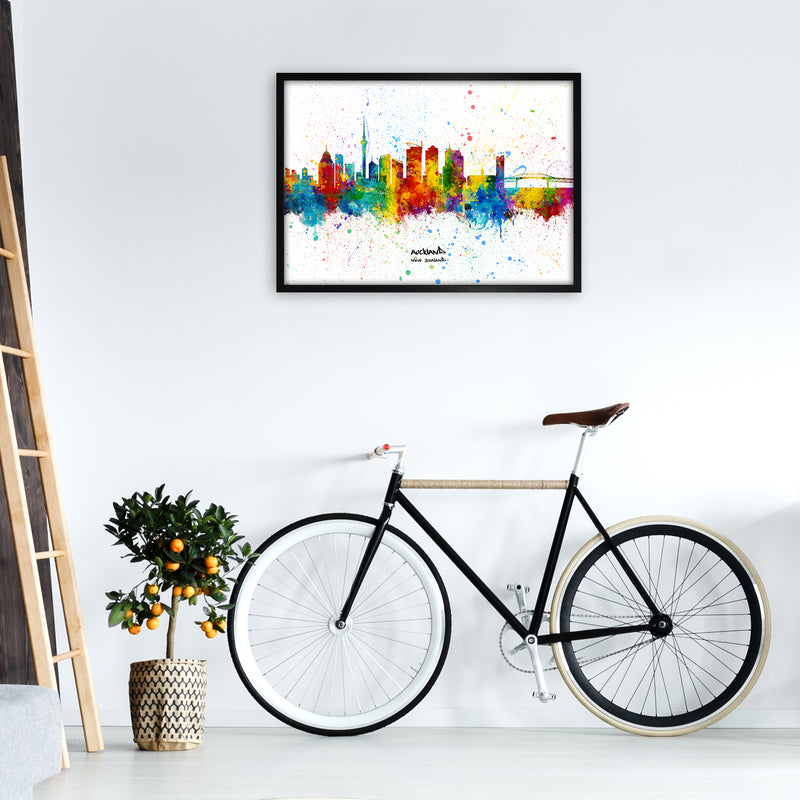 Auckland New Zealand Skyline Splash Art Print by Michael Tompsett A1 White Frame